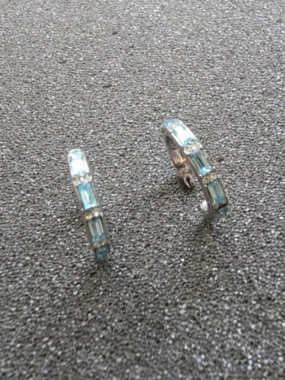Silver Blue Topaz Aquamarine Style Baguette Hoop Earrings Small Huggies